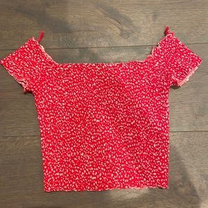 Garage Red Crop Top with White Flowers